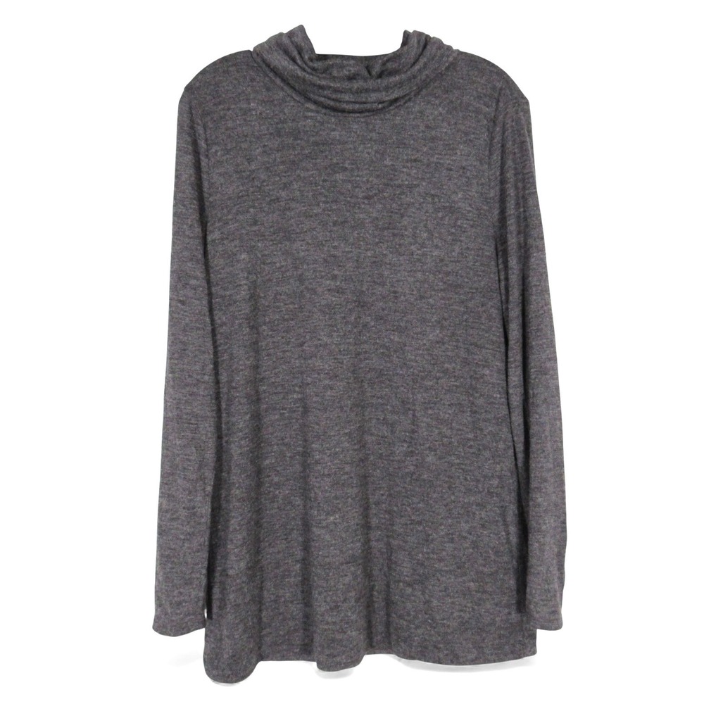LOFT Ann Taylor HEATHER GRAY Button Detail COWL NECK Soft KNIT SWEATER Sz L